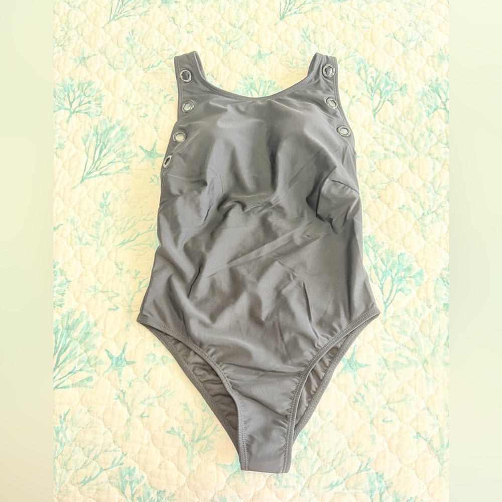 Juicy Couture Solid black One-Piece Swimsuit with Grommet Detail NWT